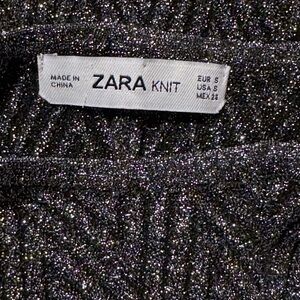 Zara Knit Women's Long Metallic Silver Halter Zig Zag Chevron Maxi Dress, Small